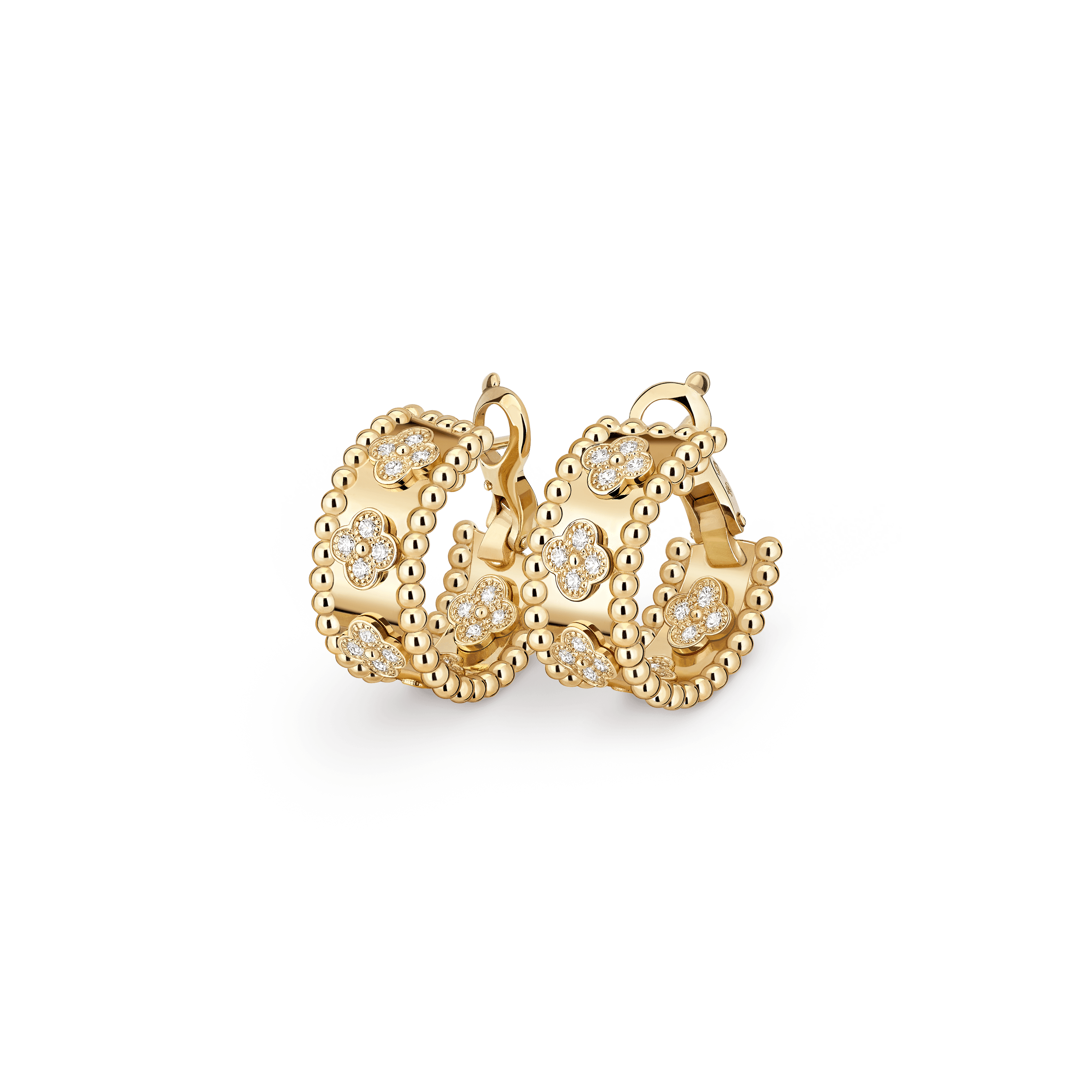Perlée clovers hoop earrings — diamond, yellow gold — VCARO3YE00