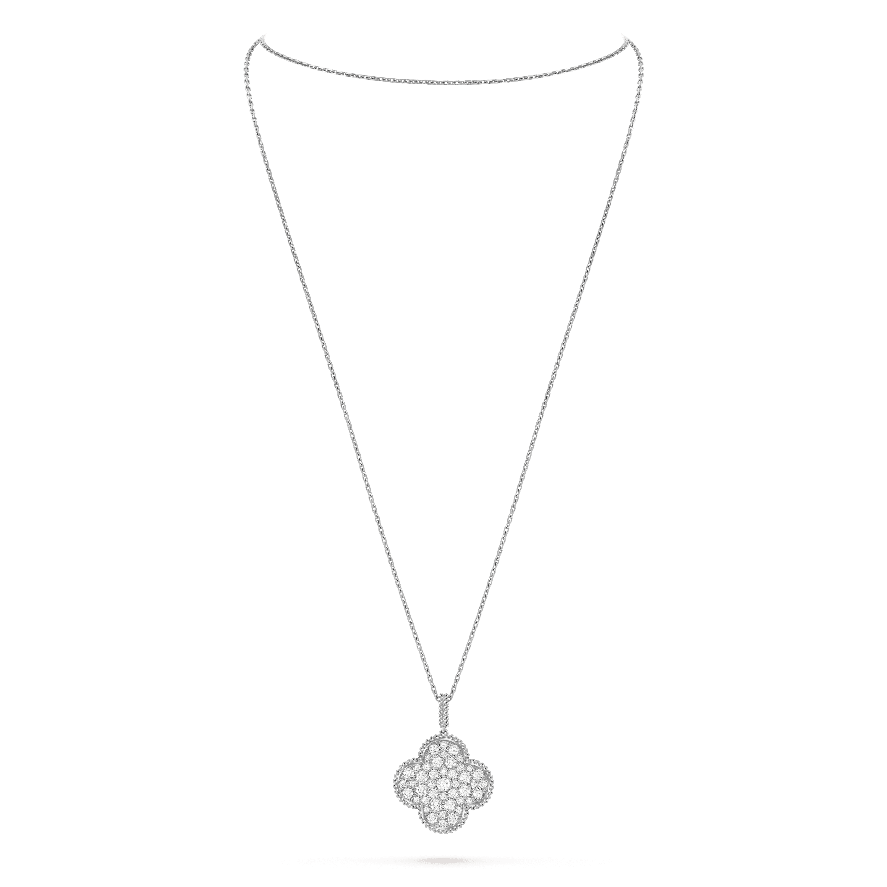 Magic Alhambra long necklace, 1 motif — diamond, white gold — VCARO49O00