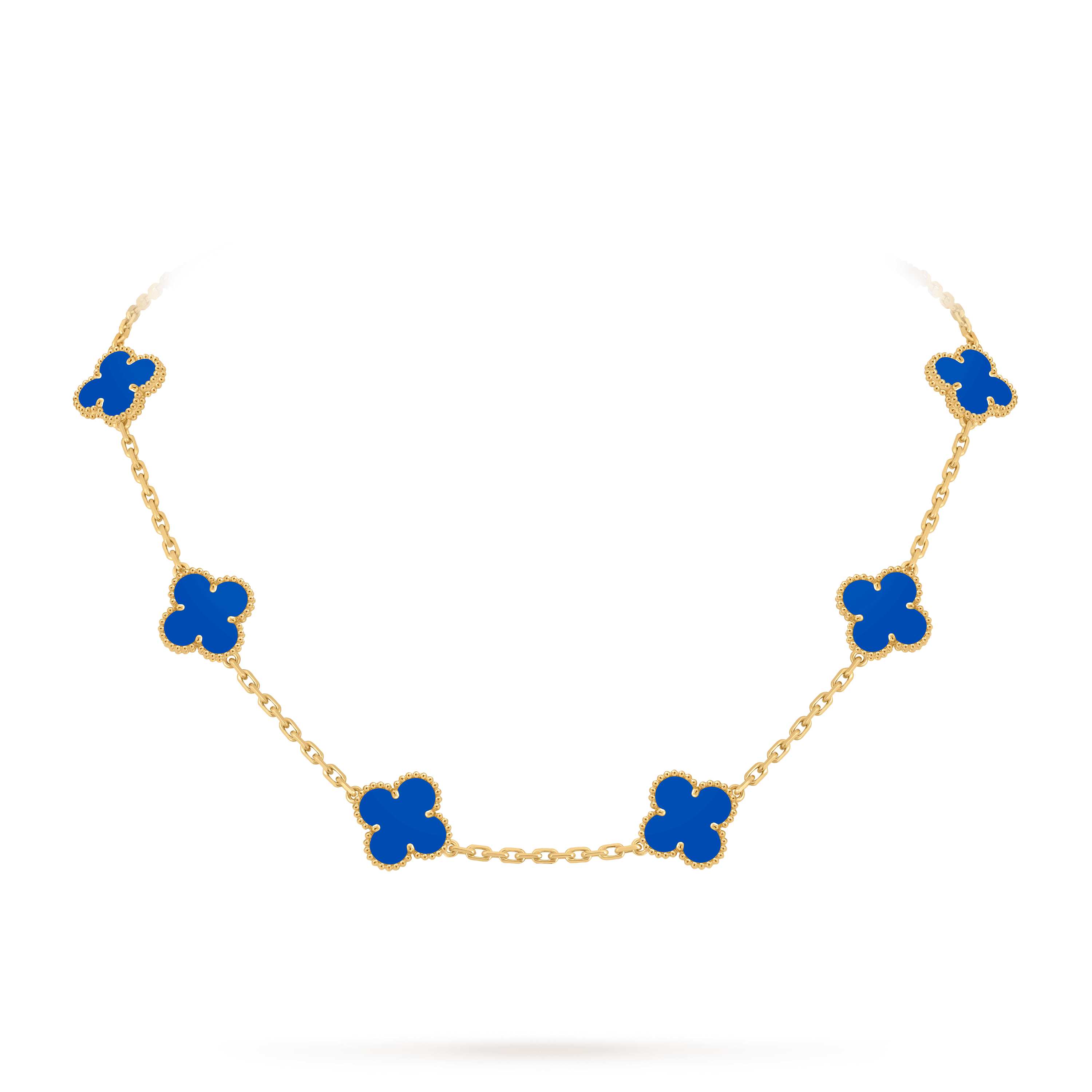 Vintage Alhambra necklace, 10 motifs — blue agate, yellow gold — VCARP34800