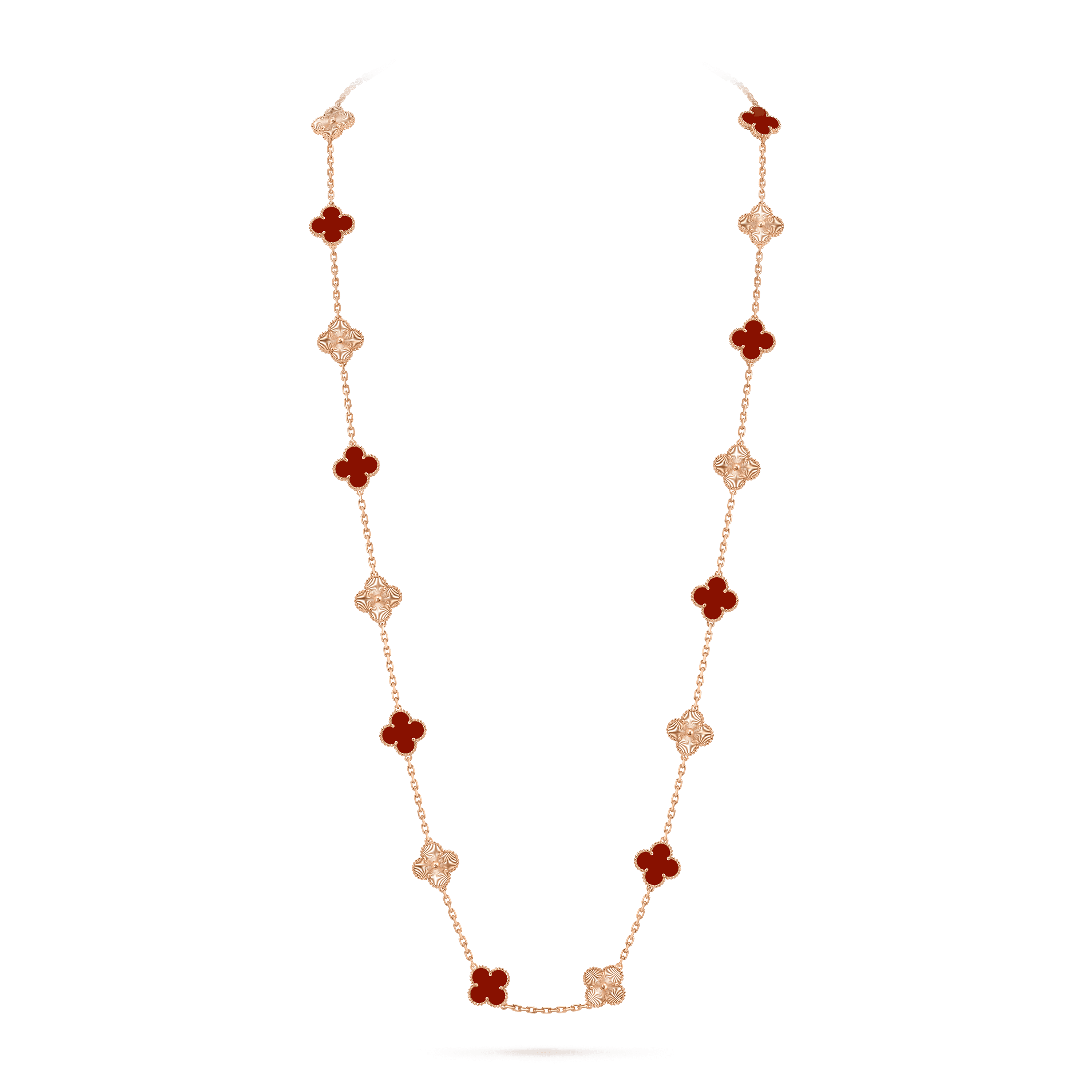 Vintage Alhambra long necklace, 20 motifs — guilloché, rose gold — VCARP7RO00