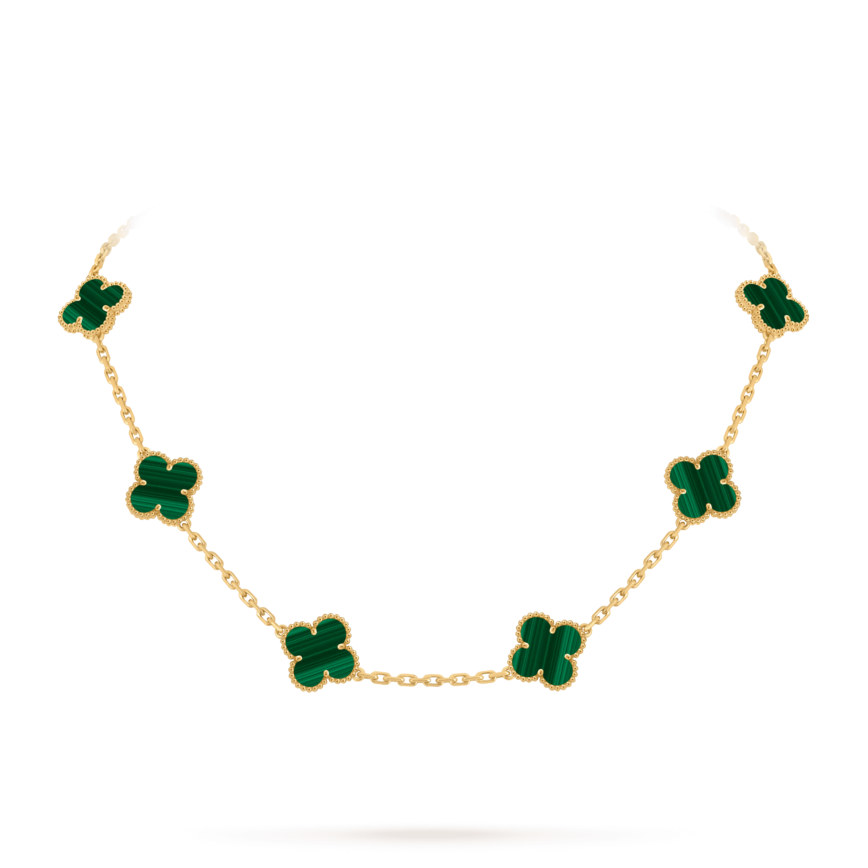 Vintage Alhambra necklace, 10 motifs — malachite, yellow gold — VCARO3QJ00