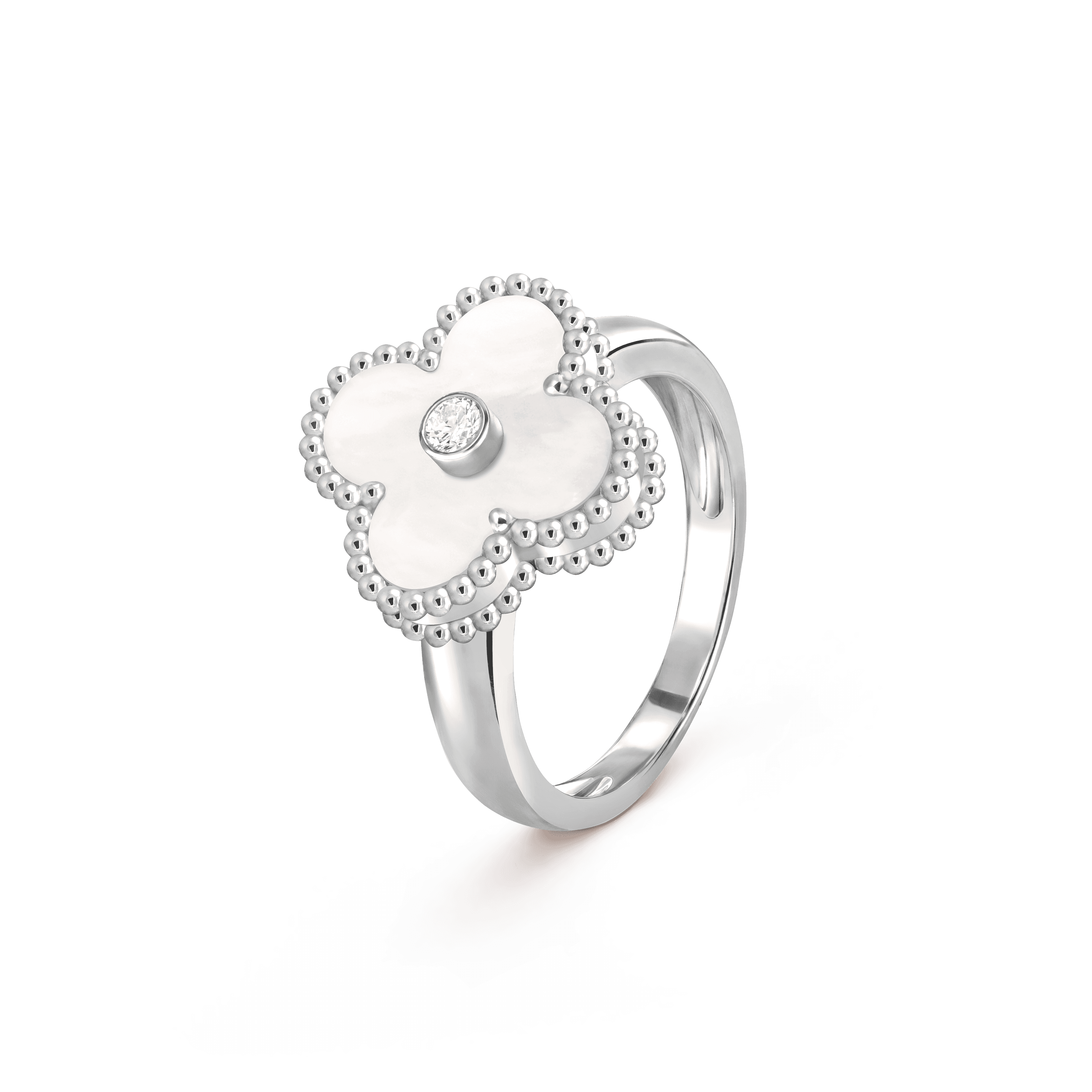 Vintage Alhambra ring — white mother-of-pearl, white gold — VCARF48900