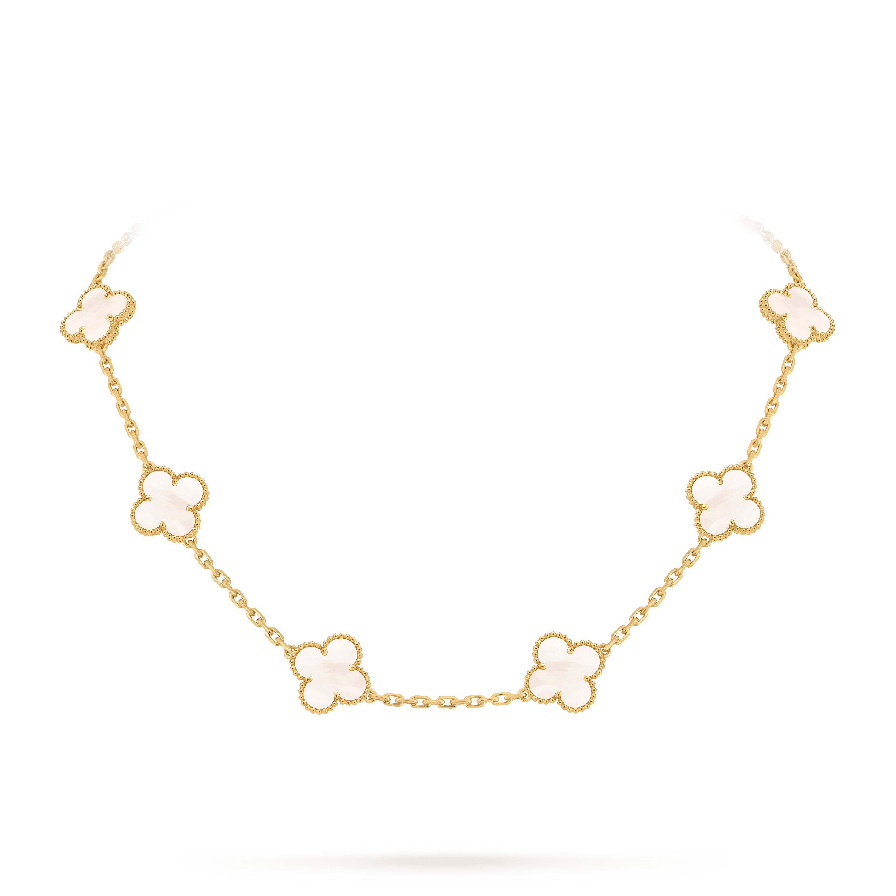 Vintage Alhambra necklace, 10 motifs — white mother-of-pearl, yellow gold — VCARA42800