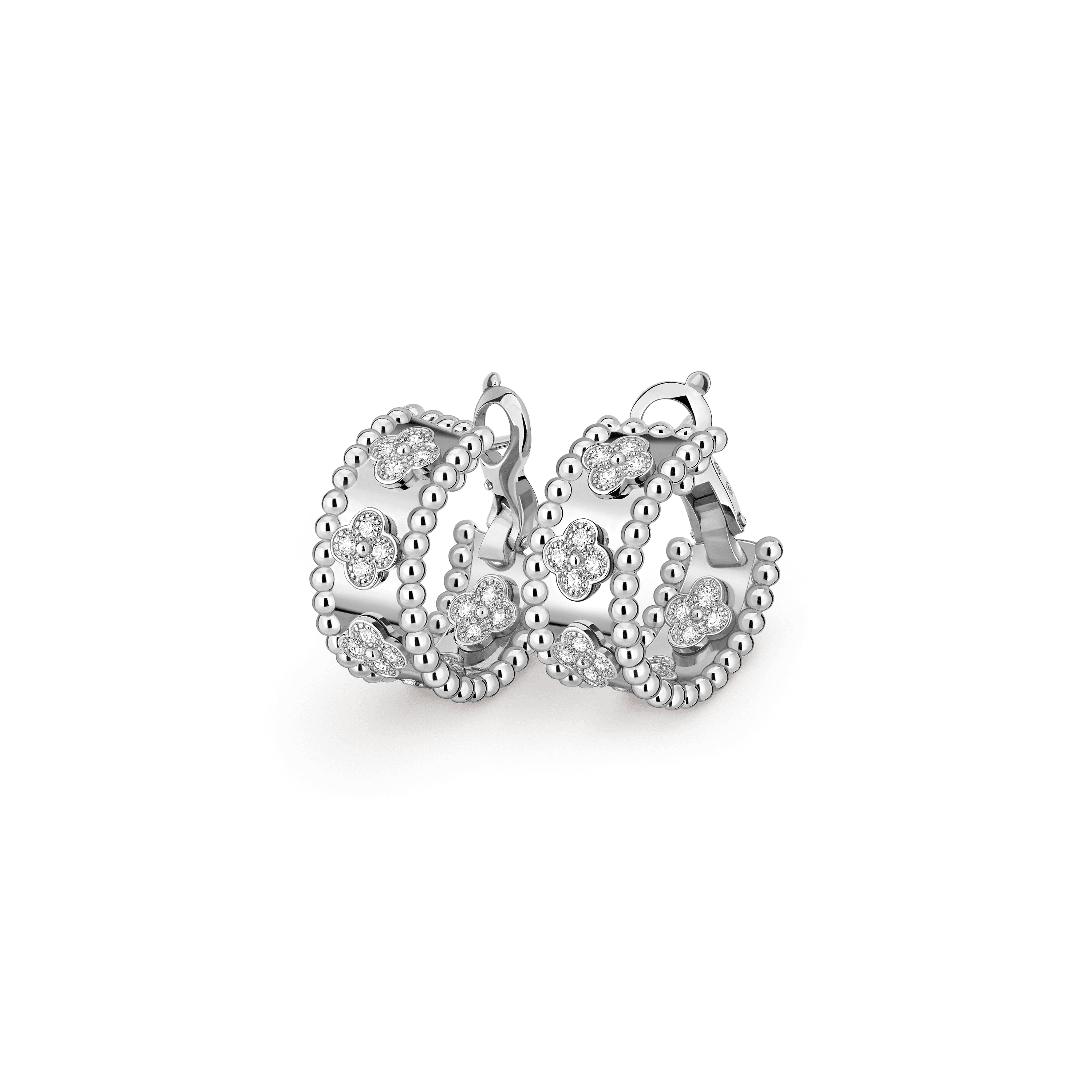Perlée clovers hoop earrings — diamond, white gold — VCARO2ML00