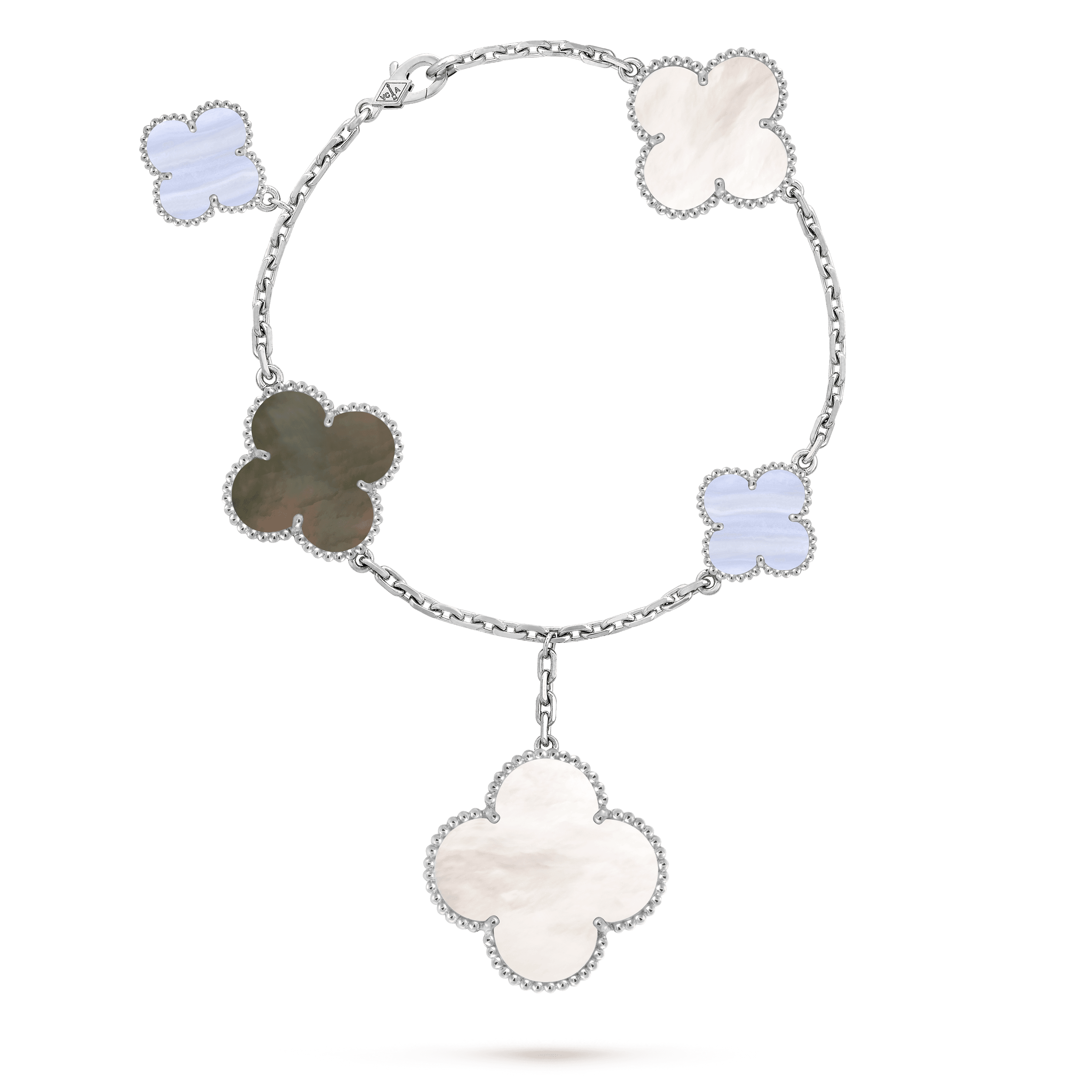 Magic Alhambra bracelet, 5 motifs — gray mother-of-pearl, white gold — VCARL62400