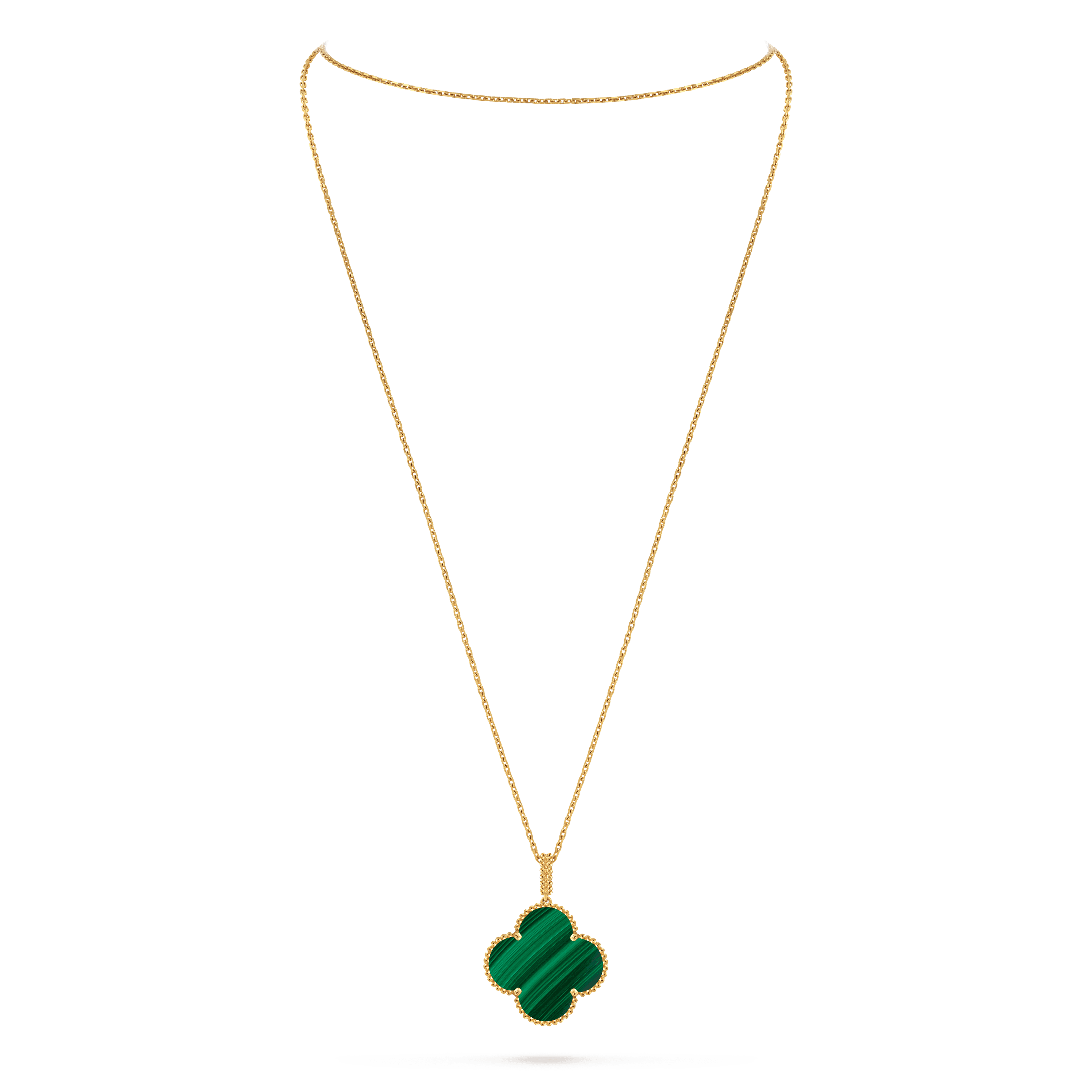 Magic Alhambra long necklace, 1 motif — malachite, yellow gold — VCARO3MG00