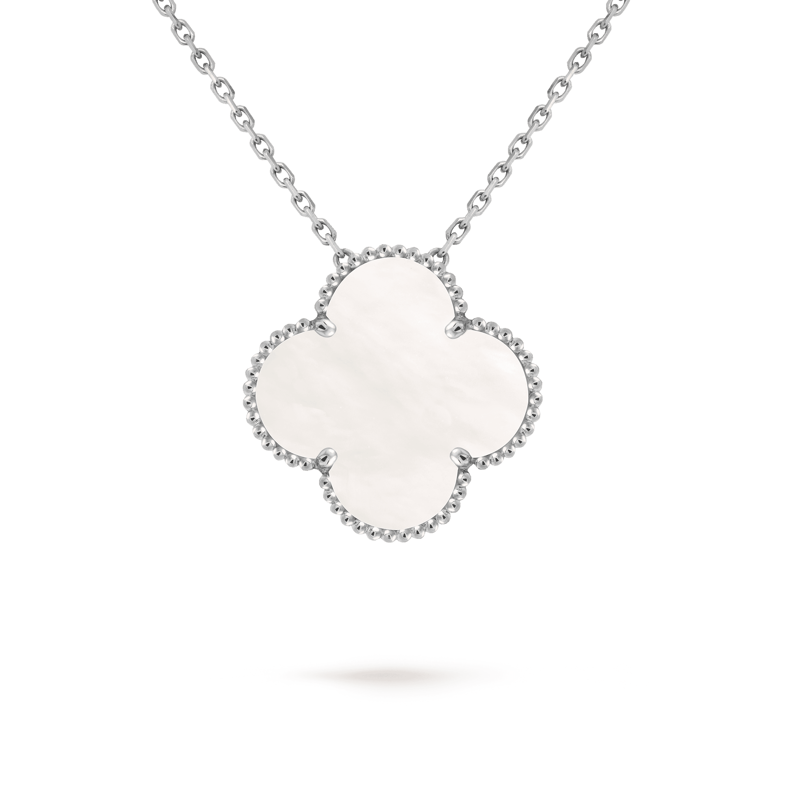 Magic Alhambra pendant — white mother-of-pearl, white gold — VCARN32200