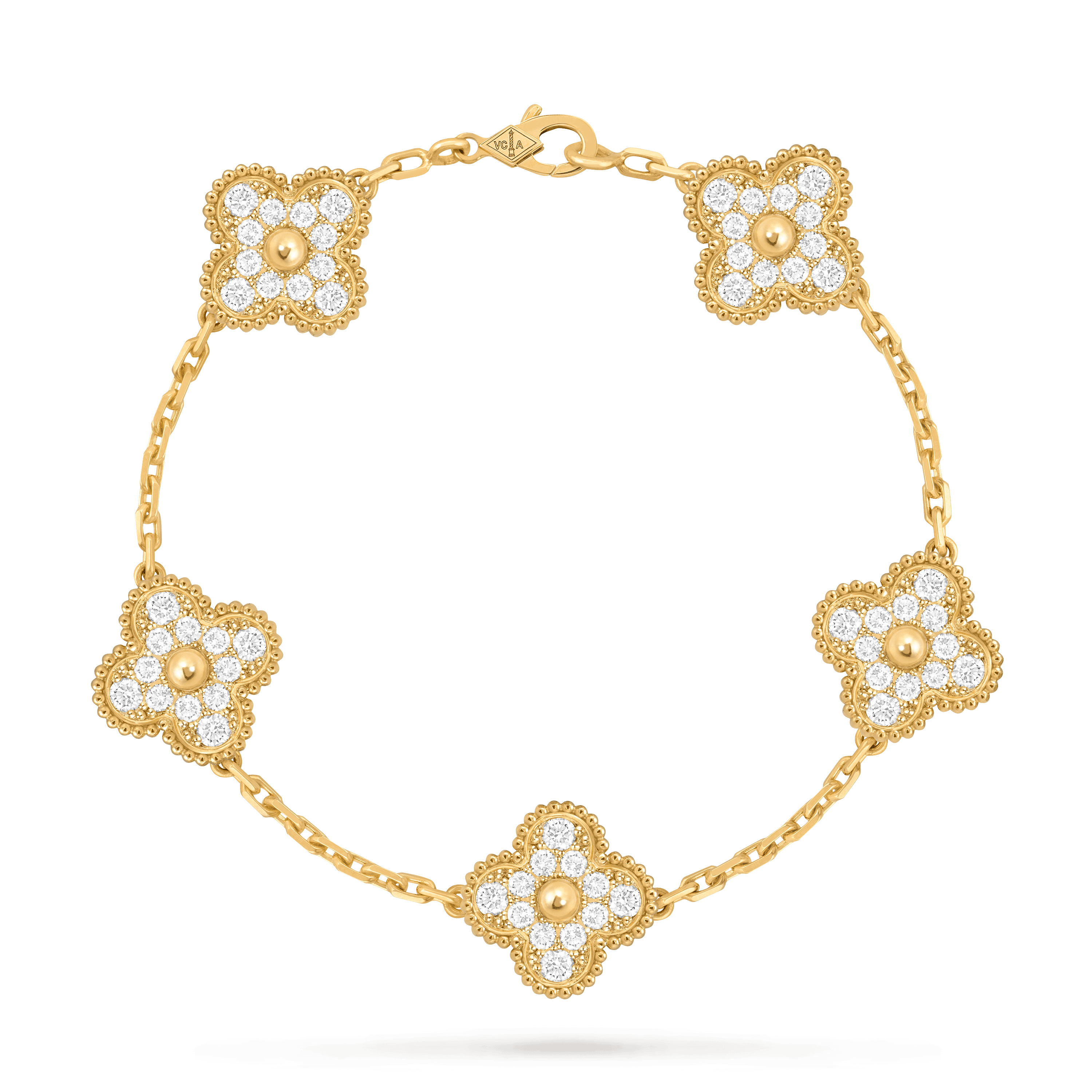 Vintage Alhambra bracelet, 5 motifs — diamond, yellow gold — VCARA41400