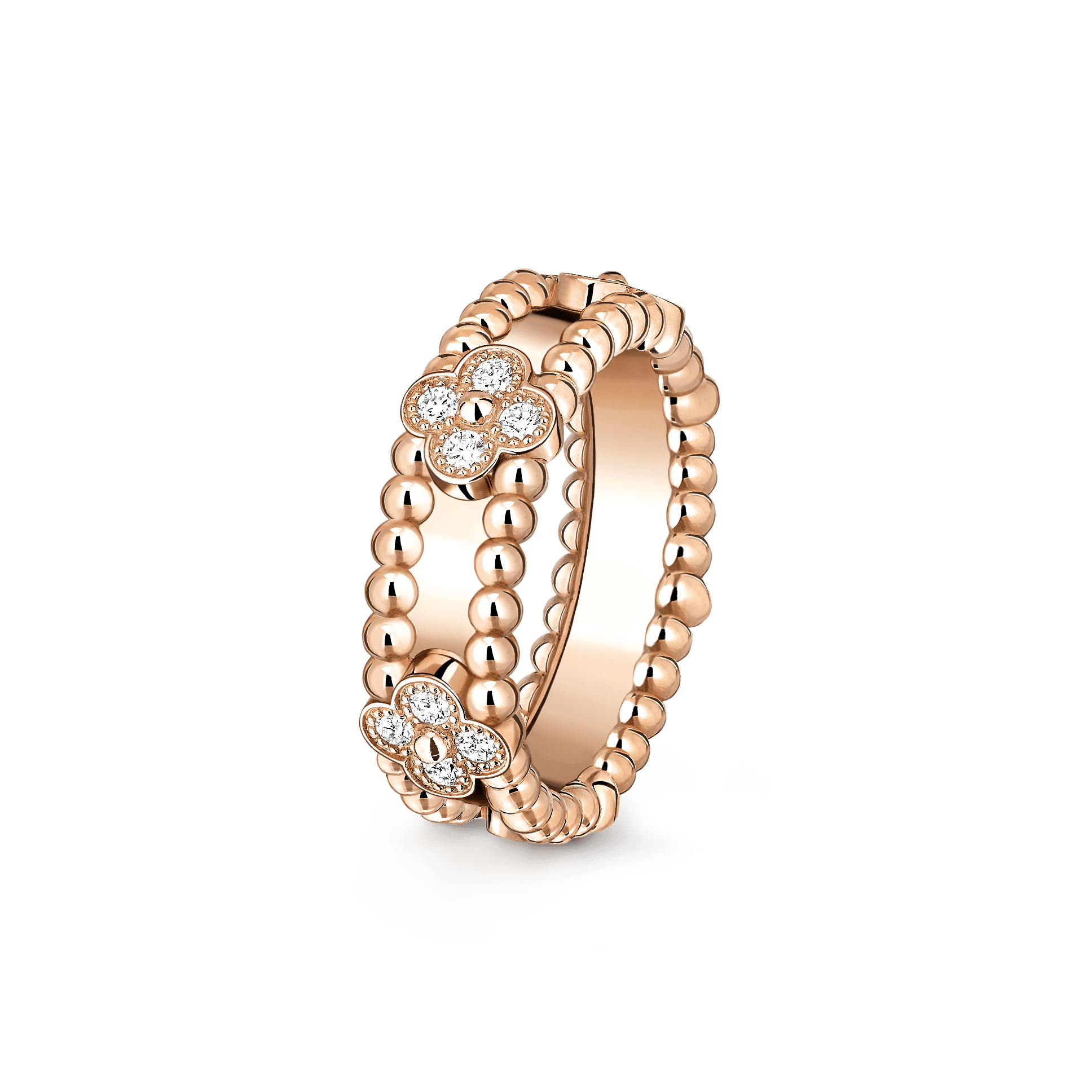 Perlée sweet clovers ring — diamond, rose gold — VCARPJMY00