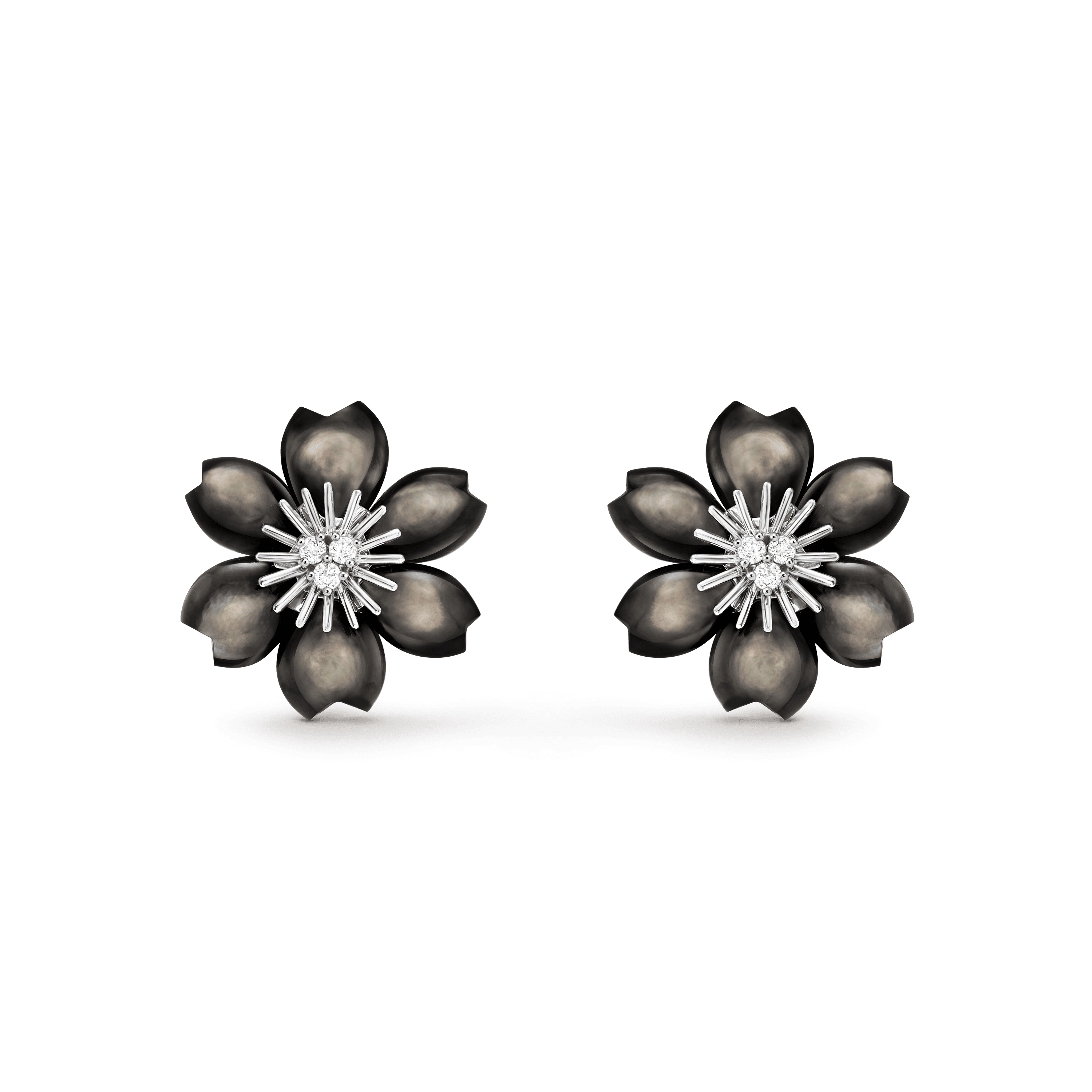 Rose de Noël earrings, mini model — gray mother-of-pearl, white gold — VCARP7TJ00