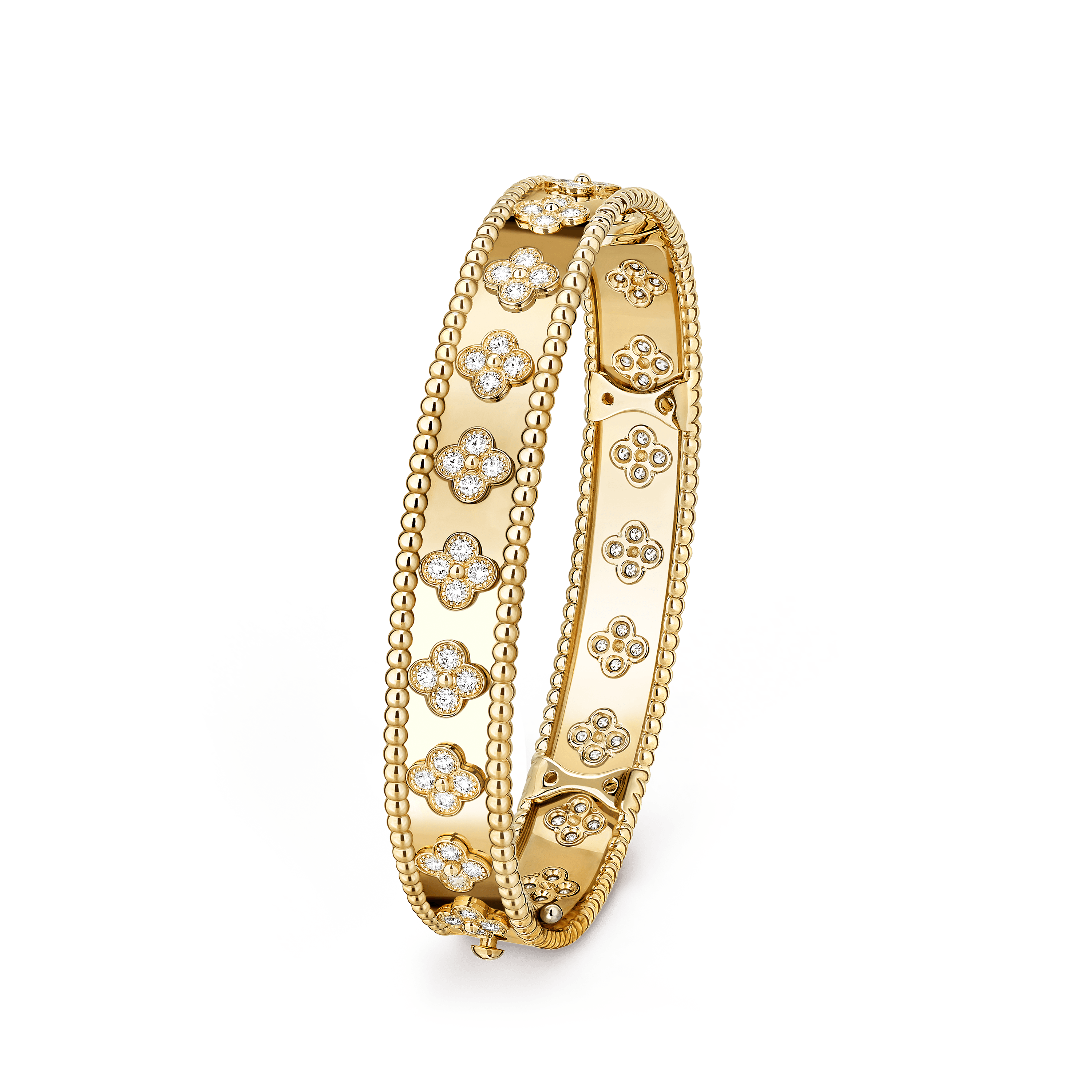 Perlée clovers bracelet, small model — diamond, yellow gold — VCARP3O100