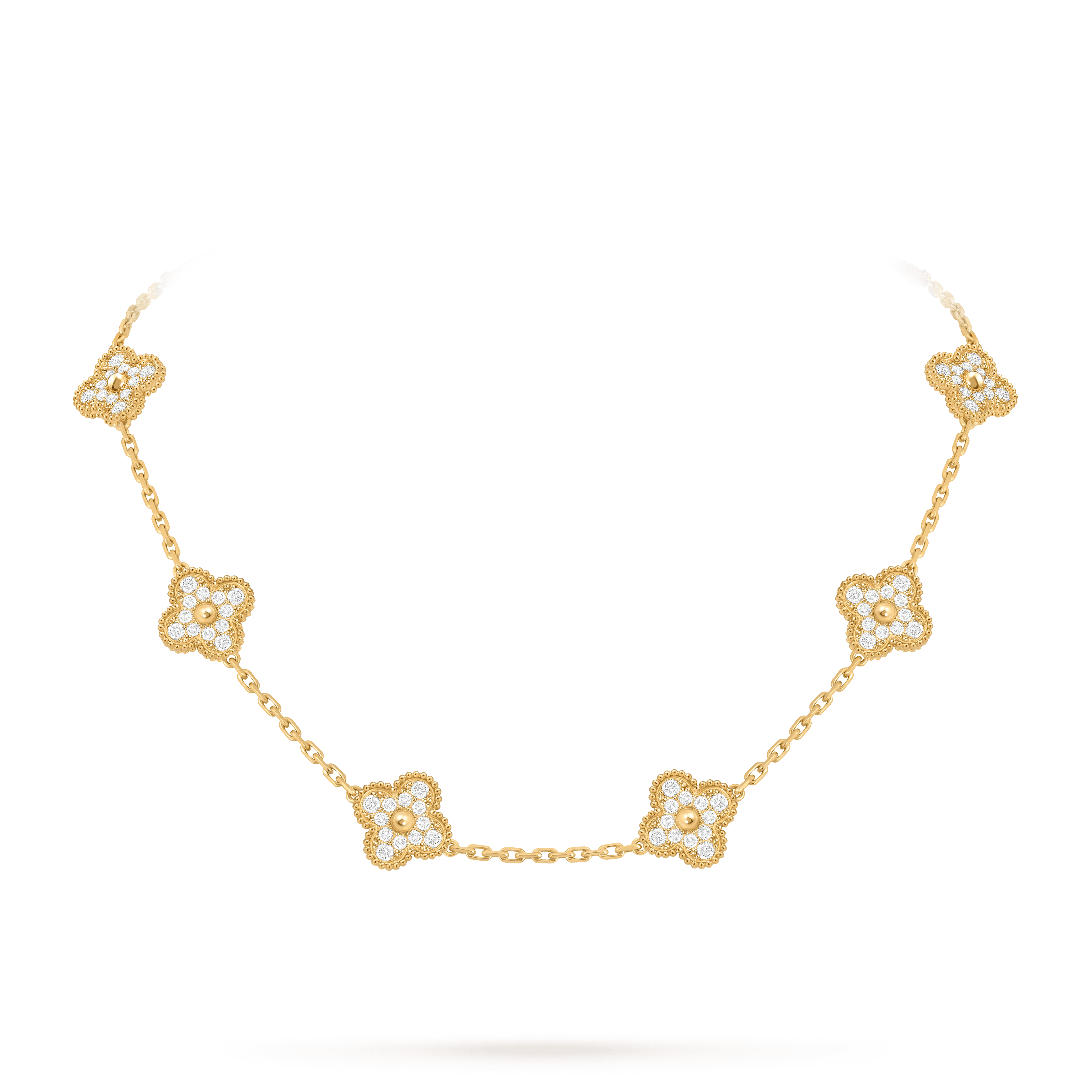 Vintage Alhambra necklace, 10 motifs — diamond, yellow gold — VCARA42300