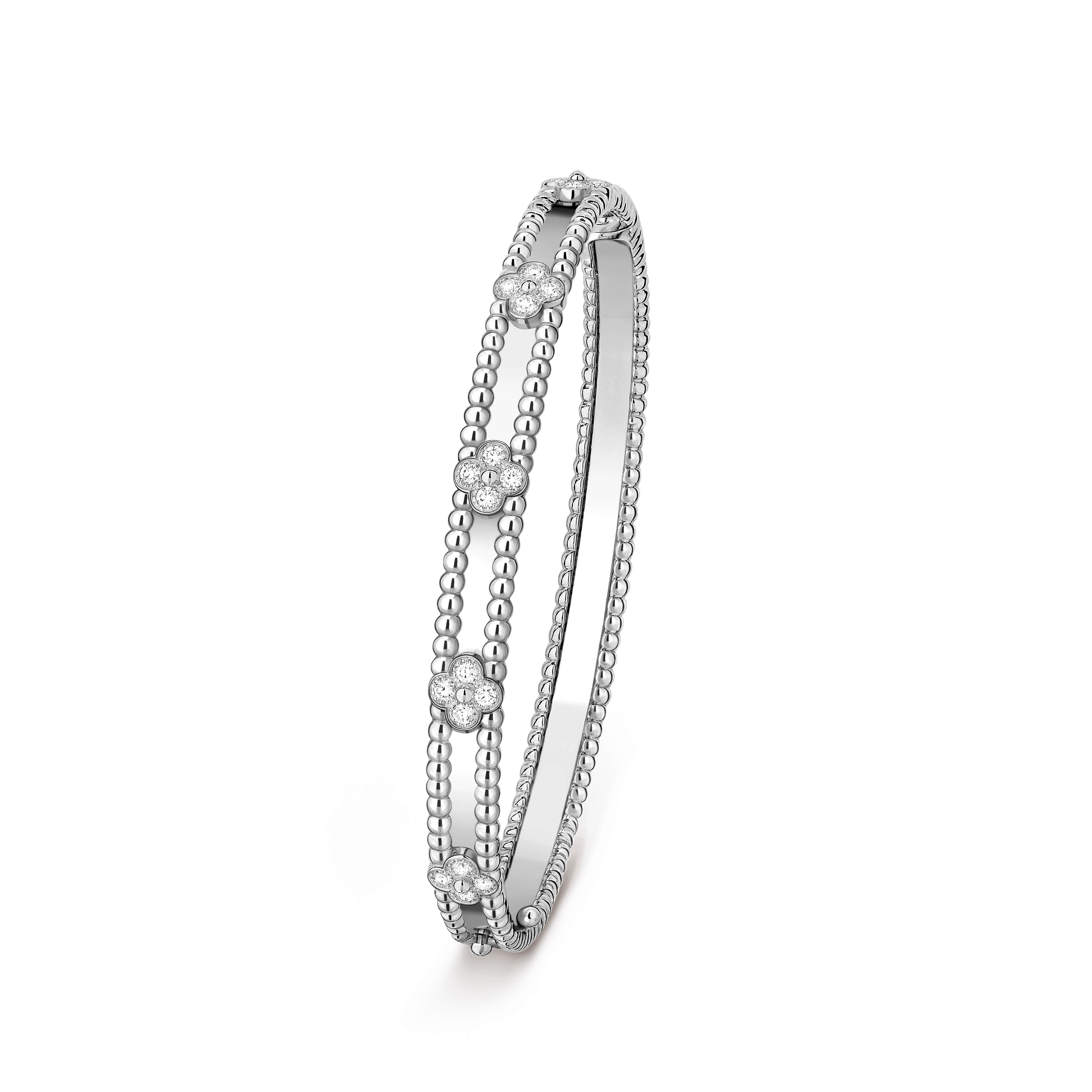 Perlée sweet clovers bracelet, medium model — diamond, white gold — VCARP6XA00