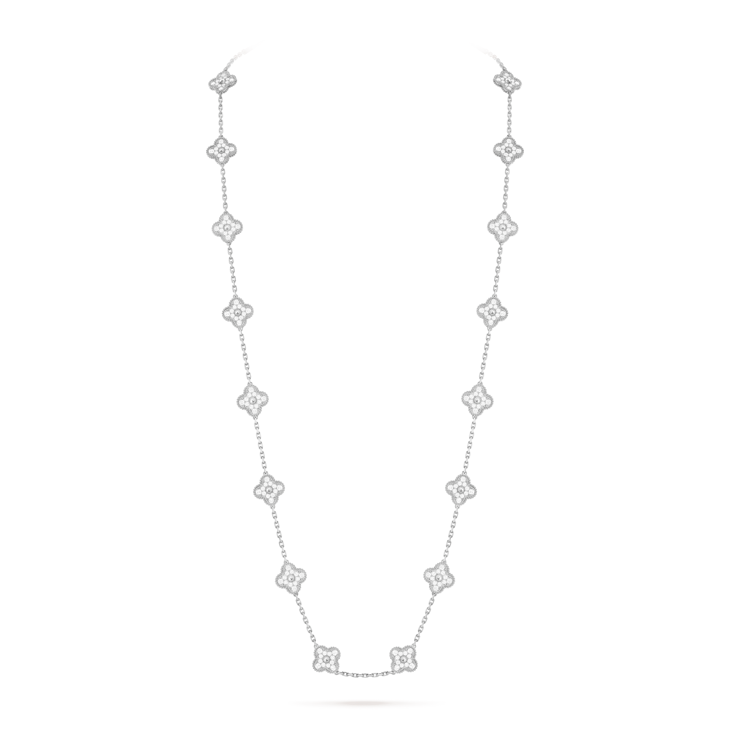 Vintage Alhambra long necklace, 20 motifs — diamond, white gold — VCARA43300