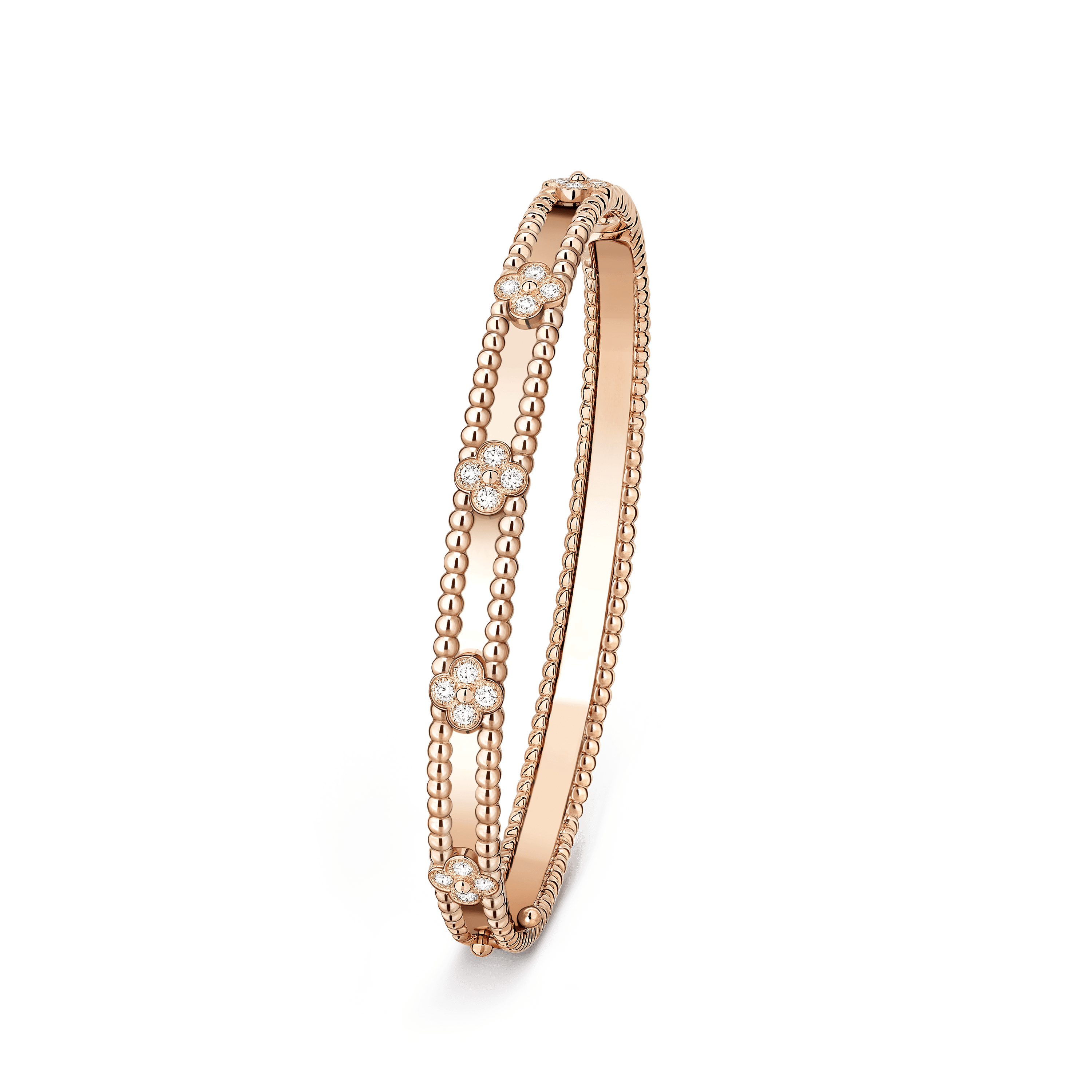 Perlée sweet clovers bracelet, medium model — diamond, rose gold — VCARP6X200