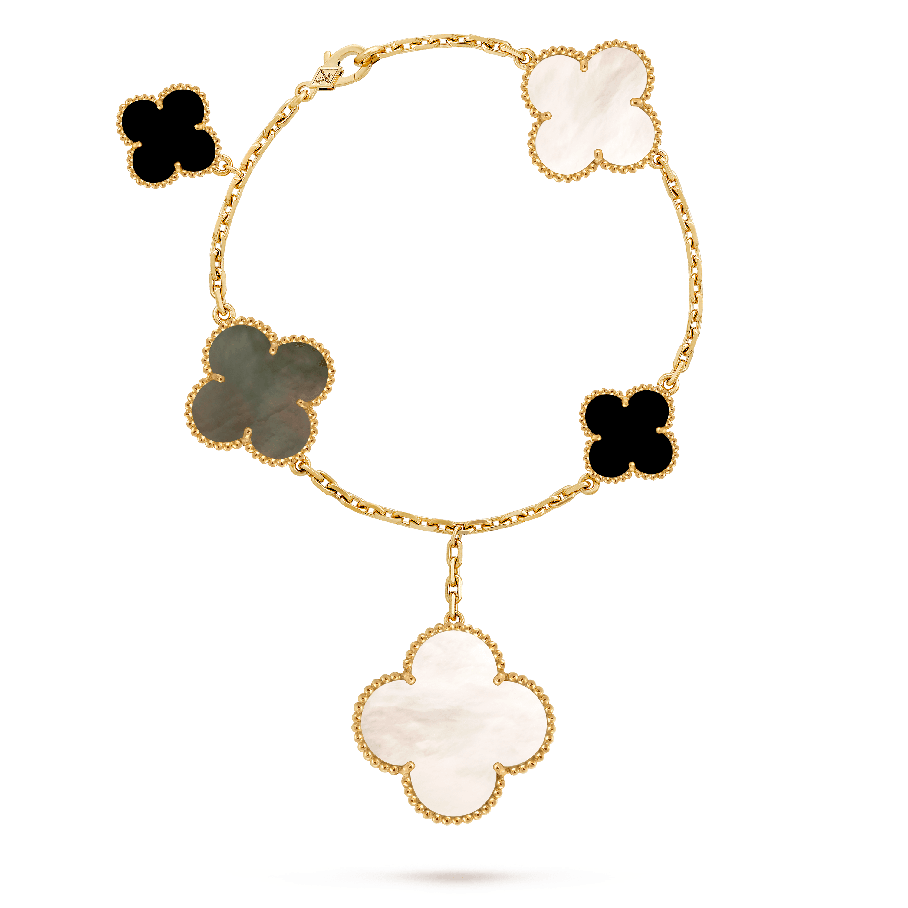 Magic Alhambra bracelet, 5 motifs — gray mother-of-pearl, yellow gold — VCARD78700