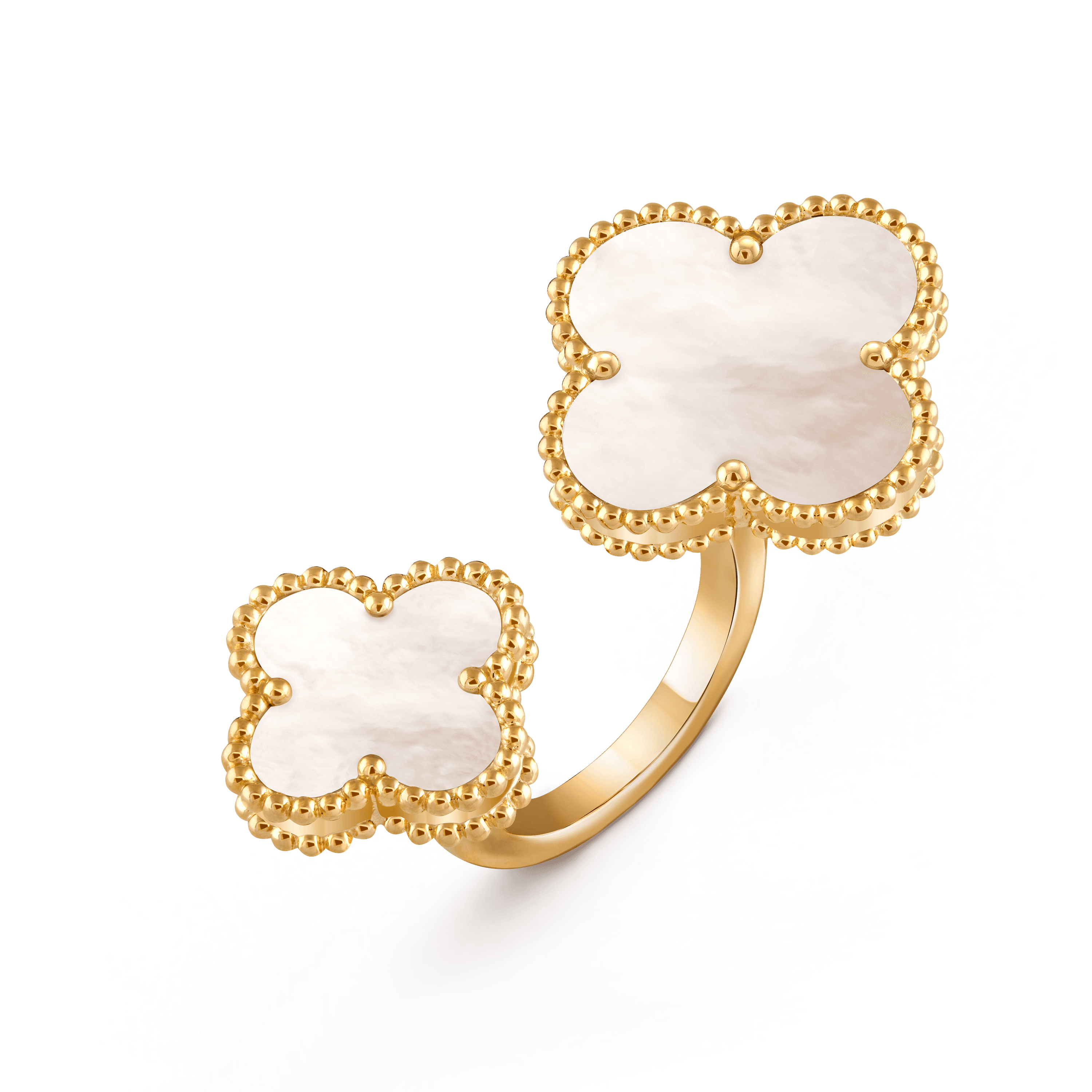 Magic Alhambra Between the Finger ring — white mother-of-pearl, yellow gold — VCARN05500