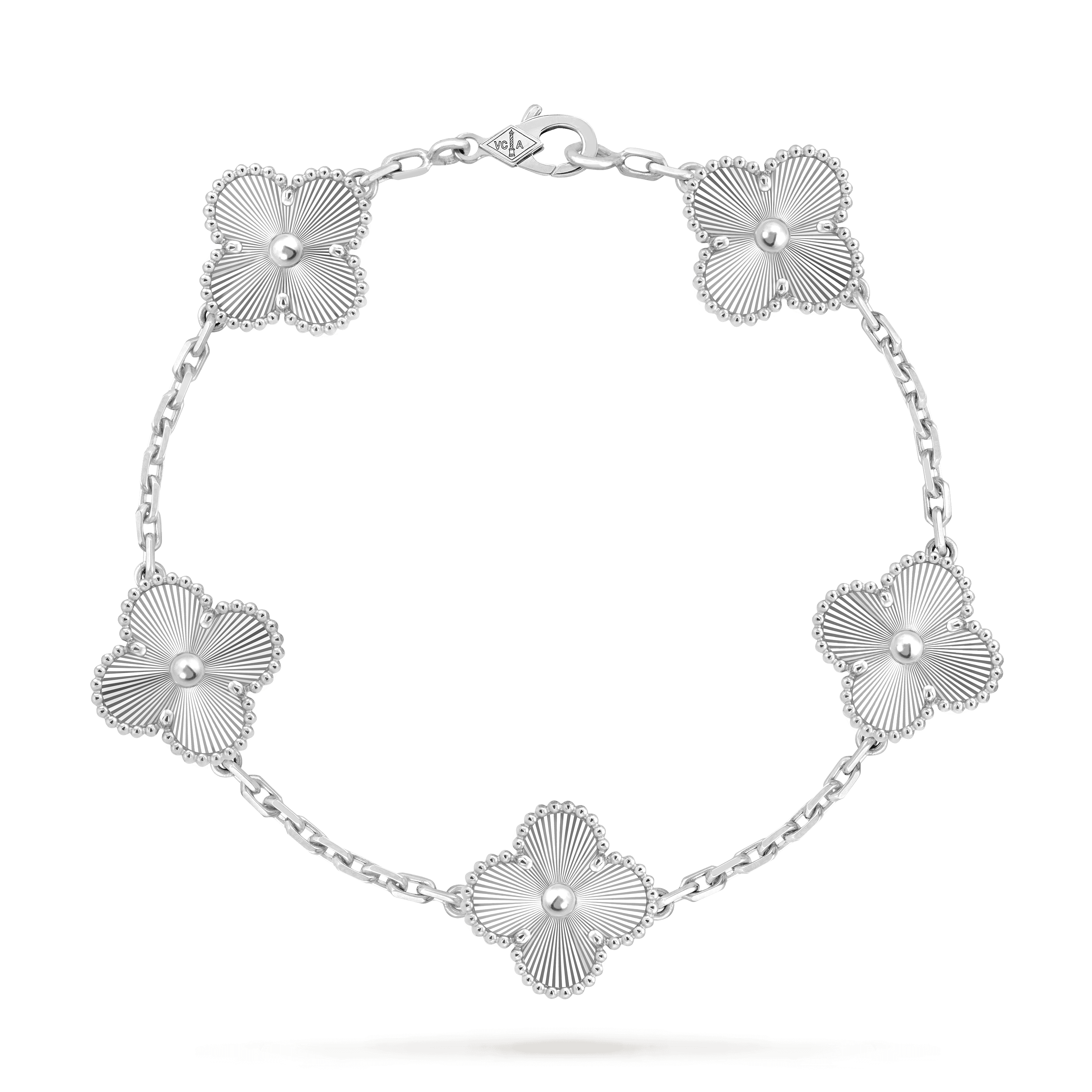 Vintage Alhambra bracelet, 5 motifs — guilloché, white gold — VCARP9XE00