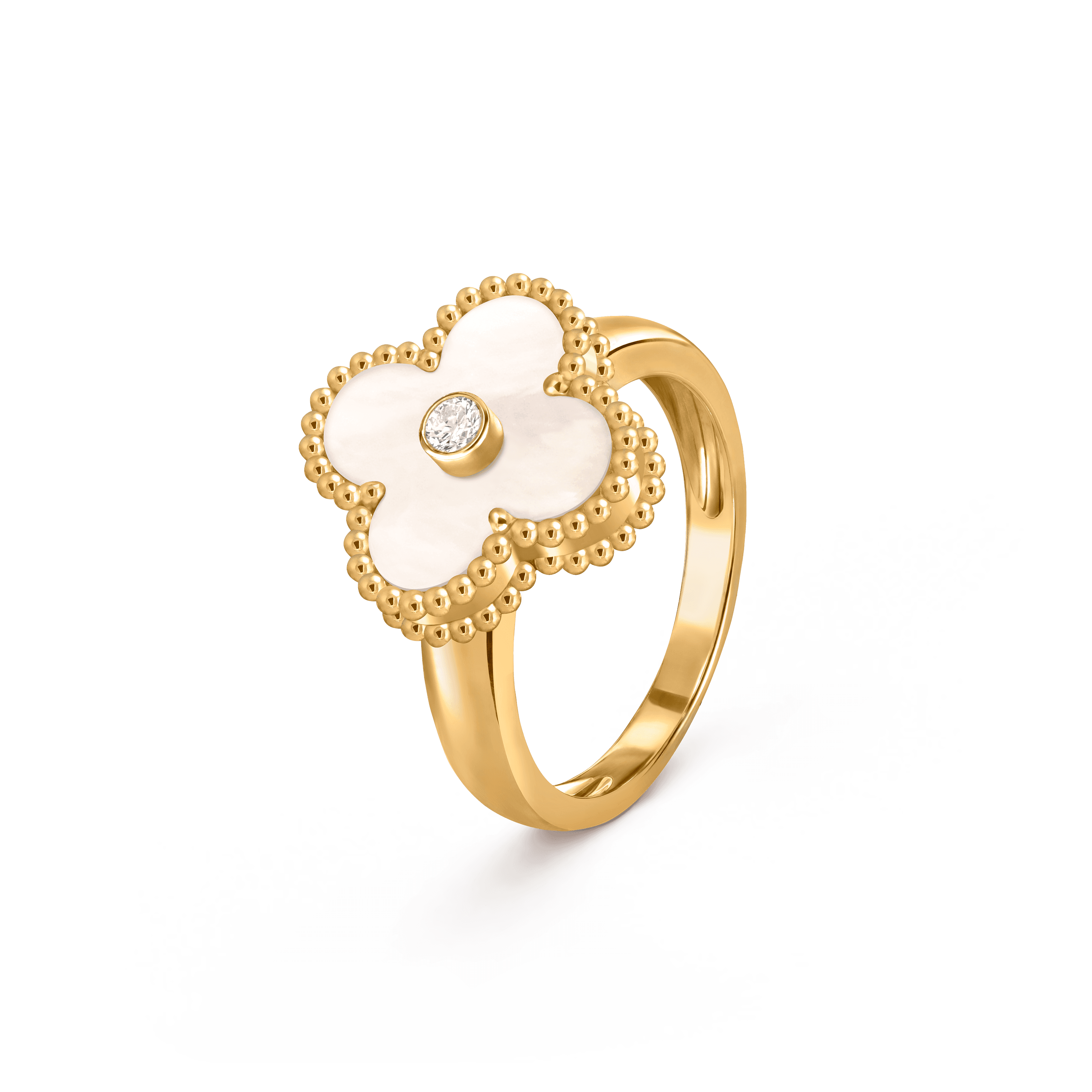 Vintage Alhambra ring — white mother-of-pearl, yellow gold — VCARA41100