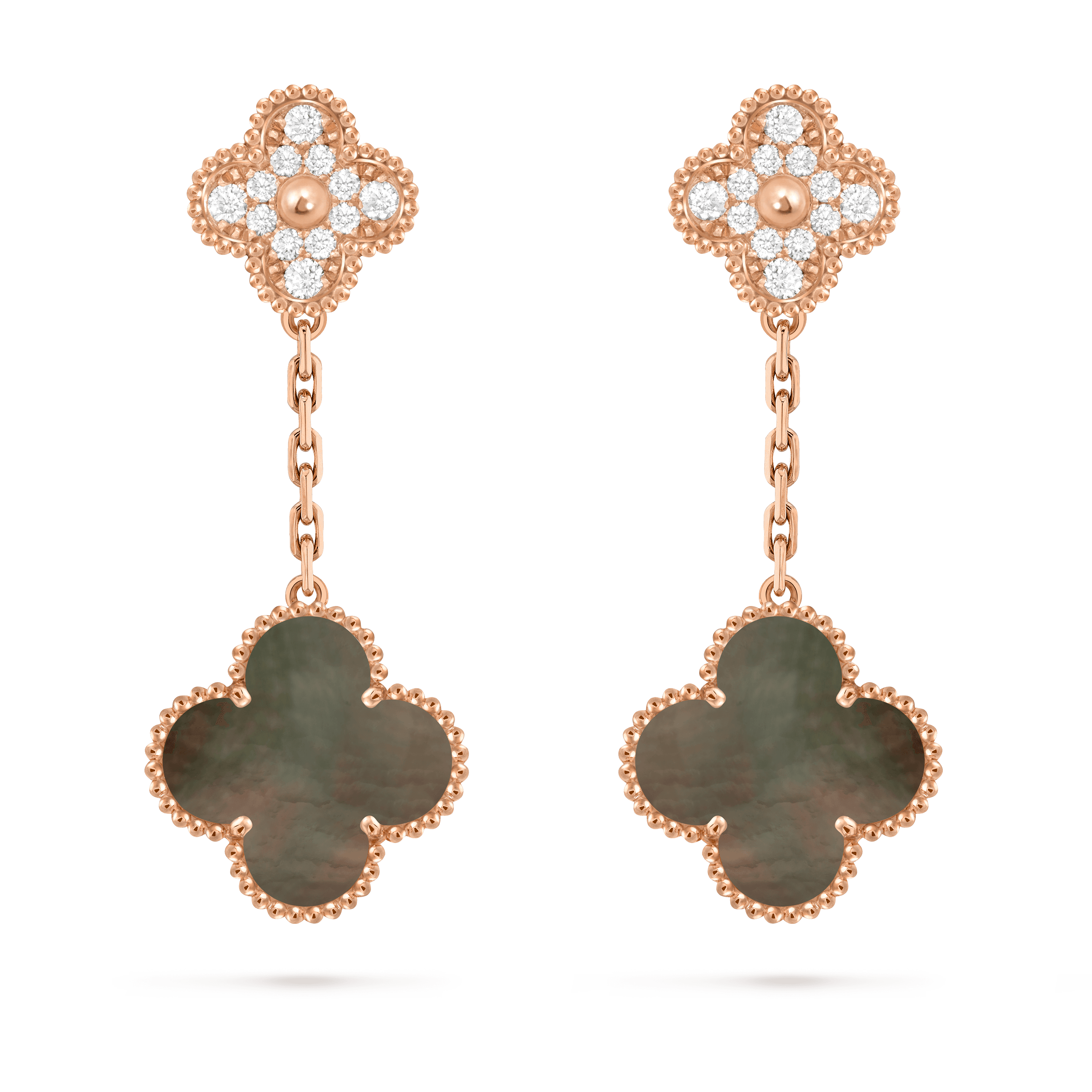 Magic Alhambra earrings, 2 motifs — gray mother-of-pearl, rose gold — VCARP2R200